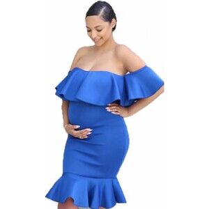 Off Shoulder Short Sleeve Bodycon Maternity Midi Dress Sz M